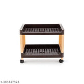 Brown and cream 2-layer plastic storage organizer for kitchen and office, with wheels for easy mobility (Bience New 2024)